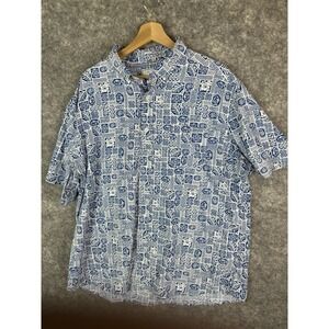 Southern Tide Shirt Mens XL Intercostal Abstract Geometric Fishes Floral Blue
